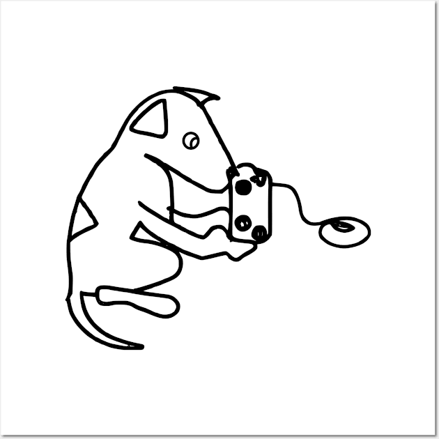 Cute Line Drawing of a Dog Playing Video Games Wall Art by JoeHx